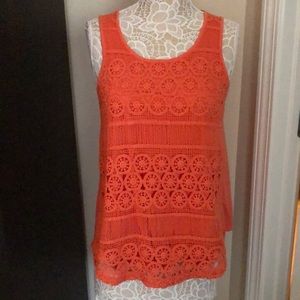 GREAT condition CROWN & IVY front lace sleeves top size XS orange color